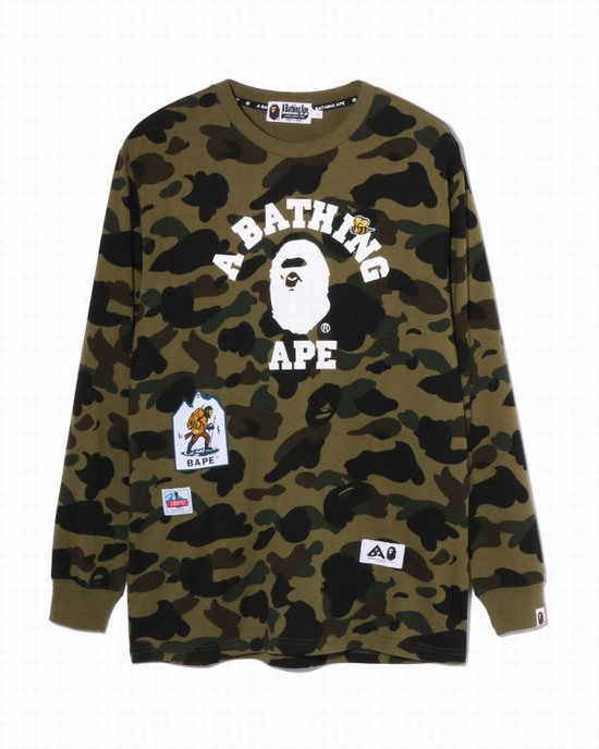 Tricouri Bape Multi Label 1st Camo L/S Dama Verzi | CRMPXF389