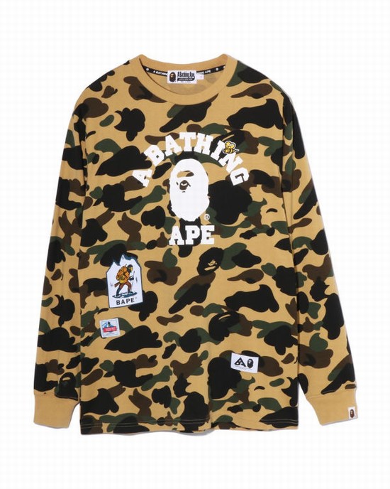 Tricouri Bape Multi Label 1st Camo L/S Dama Galbeni | JXCZPS482