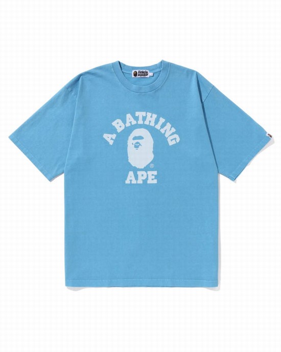 Tricouri Bape Pigment Dyed College Relaxed Fit Barbati Albastri Deschis | AWXRIC429
