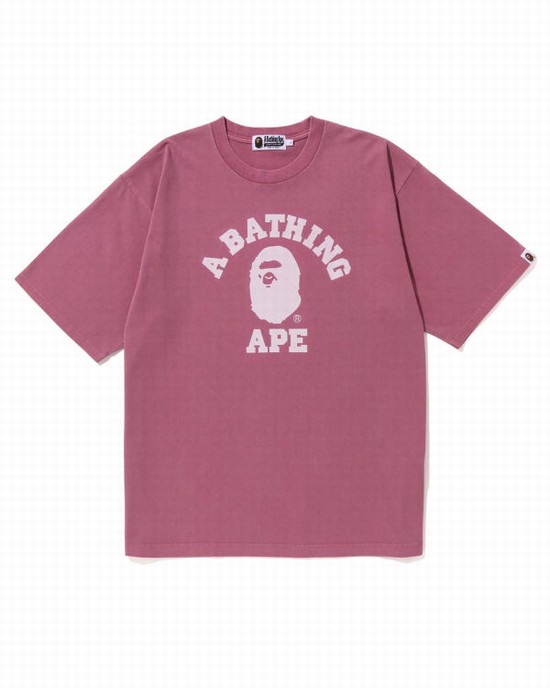 Tricouri Bape Pigment Dyed College Relaxed Fit Barbati Violet | FXGJDN526