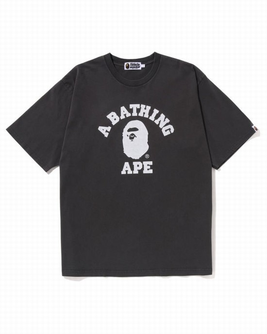 Tricouri Bape Pigment Dyed College Relaxed Fit Barbati Negrii | JUCRLN450