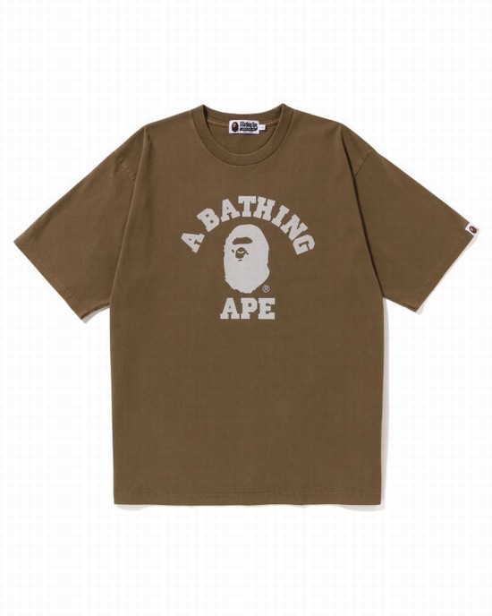 Tricouri Bape Pigment Dyed College Relaxed Fit Barbati Bej | XNCFKV079