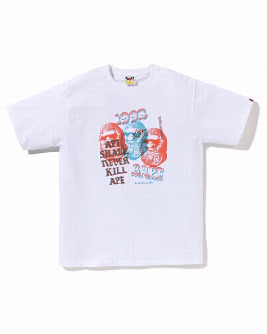 Tricouri Bape Pigment Three Ape Head Barbati Albi | CHJPON435