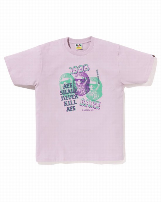 Tricouri Bape Pigment Three Ape Head Barbati Violet | NFYABR260