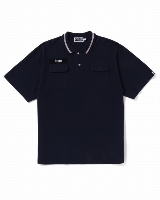 Tricouri Bape Relaxed Fit Polo Barbati Bleumarin Albastri | XRGHUY973