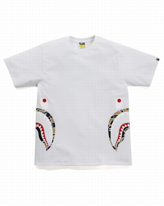 Tricouri Bape STA Camo Side Shark Barbati Albi | LKVNXT987