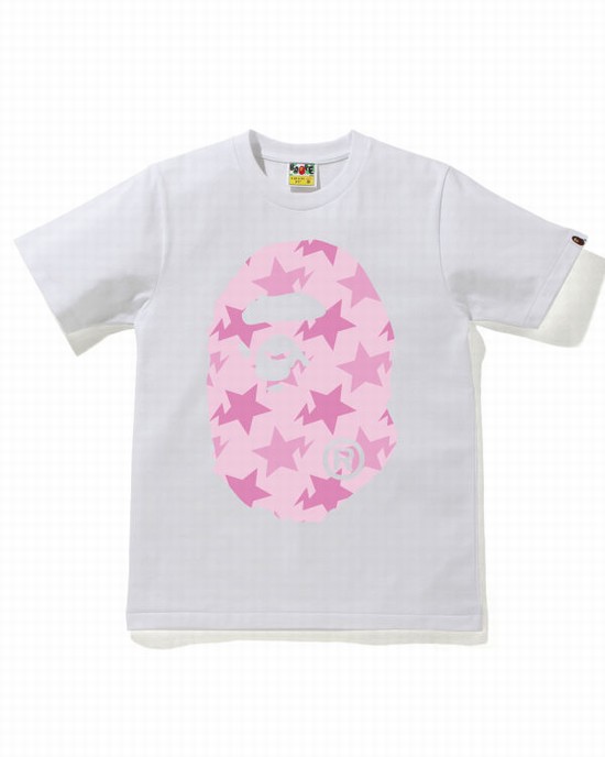 Tricouri Bape STA Pattern Big Ape Head Dama Albi | FQLRNC295