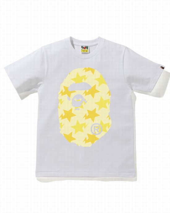 Tricouri Bape STA Pattern Big Ape Head Dama Albi | RPCUXL124