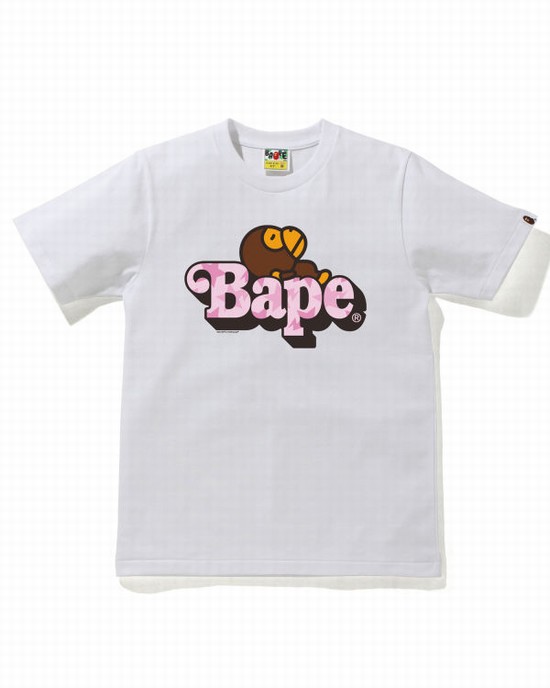 Tricouri Bape STA Pattern Milo On Dama Albi | PGQFYR937