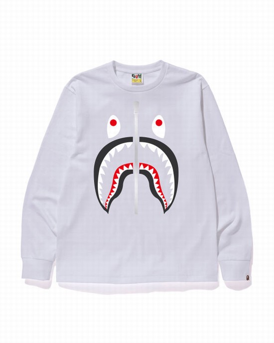 Tricouri Bape Shark Barbati Albi | VMXGFW927