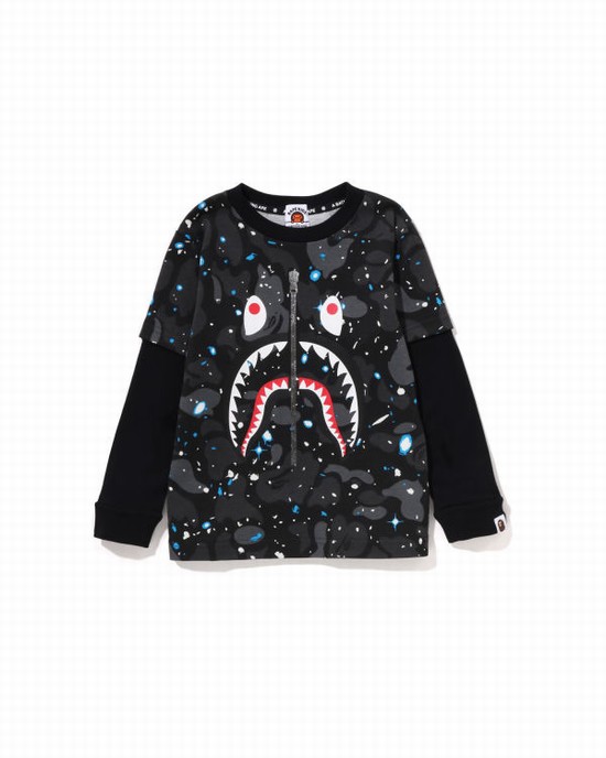 Tricouri Bape Space Camo Shark Layered L/S Copii Negrii | FRAHCQ583