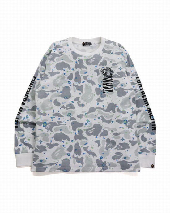 Tricouri Bape Space Camo Tiger L/S Barbati Albi | BVHSZI795