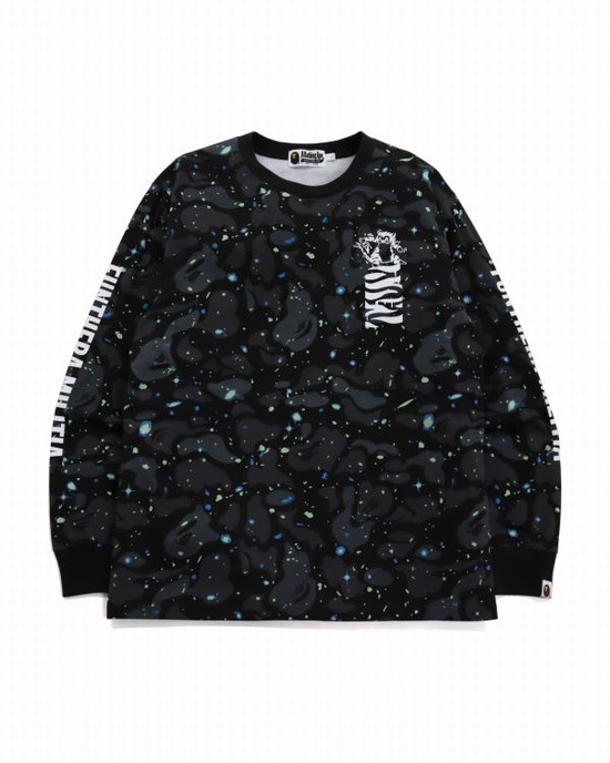 Tricouri Bape Space Camo Tiger L/S Barbati Negrii | POQLNB794