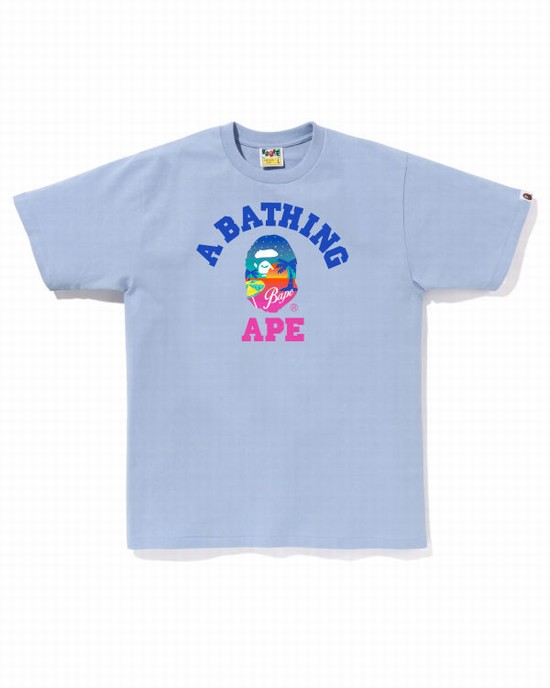 Tricouri Bape Sunset Beach Barbati Albastri Deschis | SOFAEI791