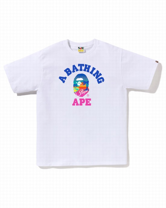 Tricouri Bape Sunset Beach Barbati Albi | RWSVJE123