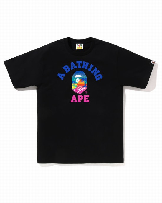 Tricouri Bape Sunset Beach Barbati Negrii | ZCIJWM480