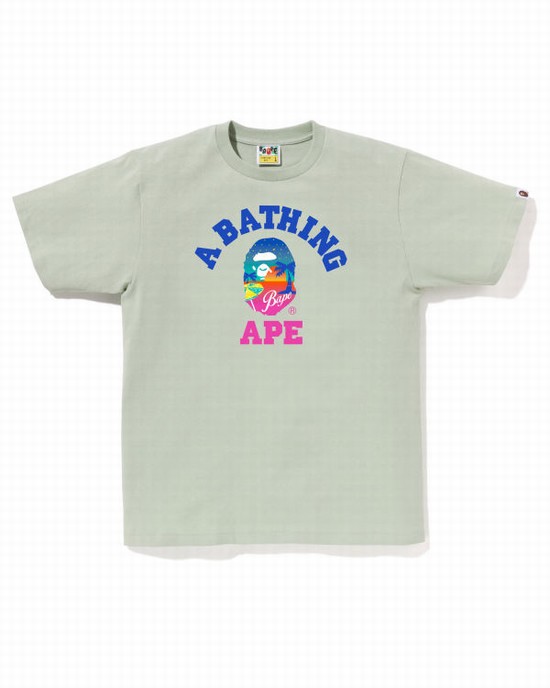 Tricouri Bape Sunset Beach Barbati Verzi Deschis | YJNHUV478