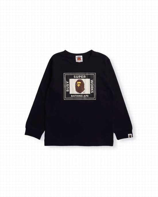 Tricouri Bape Super Busy Works L/S Copii Negrii | HUIVSR435