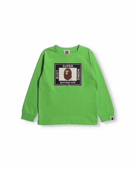 Tricouri Bape Super Busy Works L/S Copii Verzi | YFNQPM832