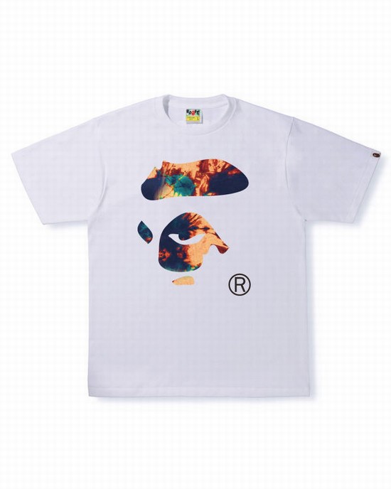 Tricouri Bape Tie Dye Ape Face Barbati Albi | ZMQVOX639