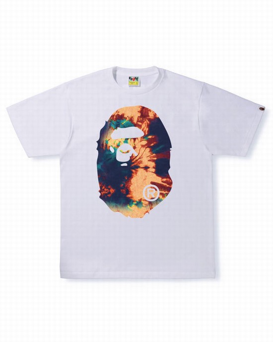 Tricouri Bape Tie Dye Big Ape Head Barbati Albi | RSLZHE759