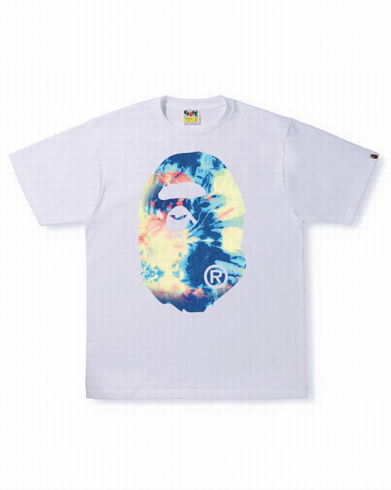 Tricouri Bape Tie Dye Big Ape Head Barbati Albi | VWXZES270