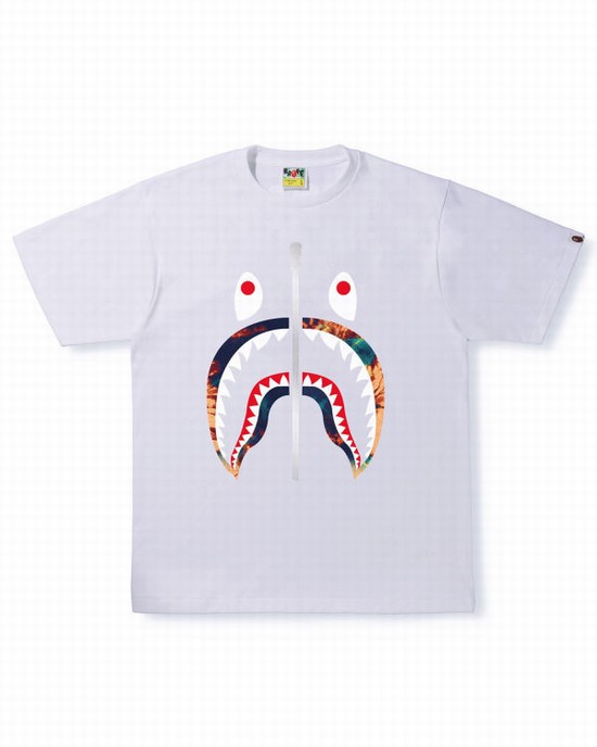 Tricouri Bape Tie Dye Shark Barbati Albi | VEQOKH609