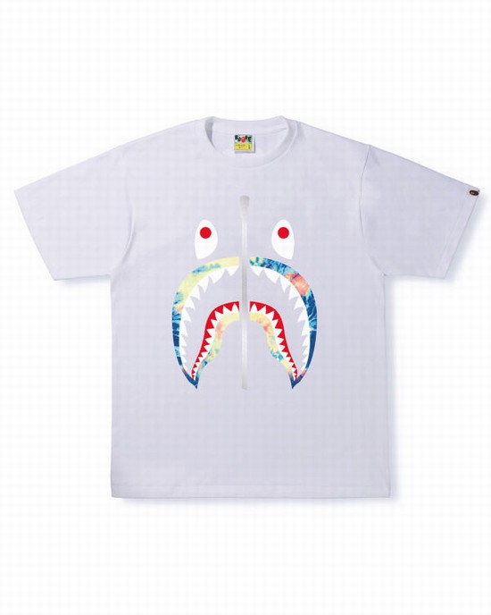 Tricouri Bape Tie Dye Shark Barbati Albi | XTLMFK915