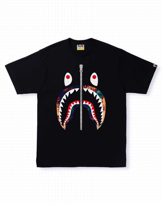Tricouri Bape Tie Dye Shark Barbati Negrii | FGLABP756