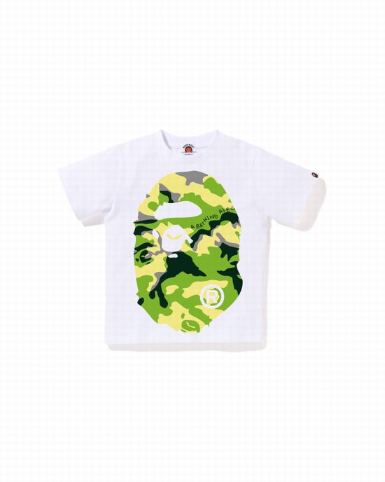 Tricouri Bape Woodland Camo Big Ape Head Copii Albi | EYCPJM895