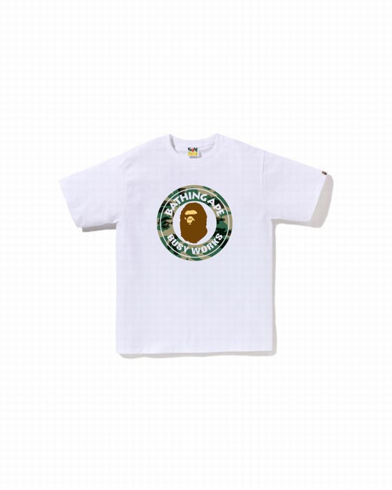 Tricouri Bape Woodland and Camo College Barbati Albi | ELKISN496