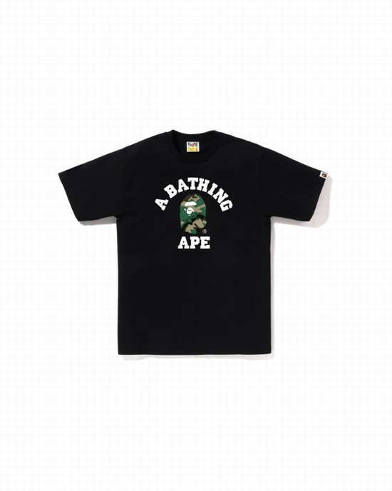 Tricouri Bape Woodland and Camo College Barbati Negrii | FLBNJQ941