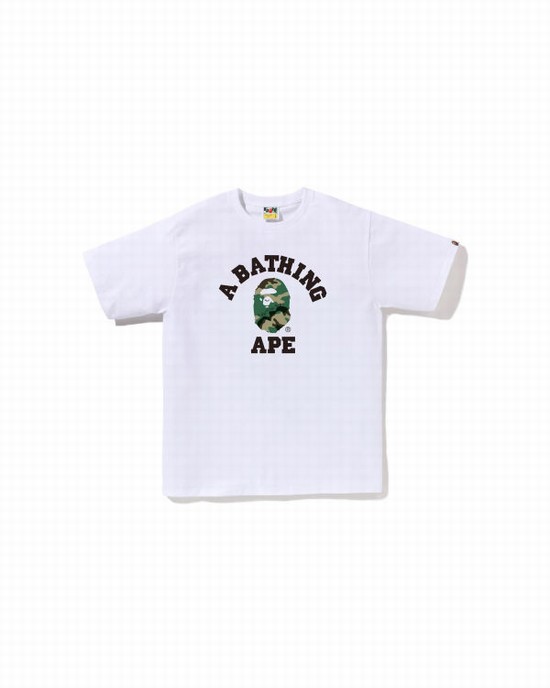 Tricouri Bape Woodland and Camo College Barbati Albi | HAGBTC210