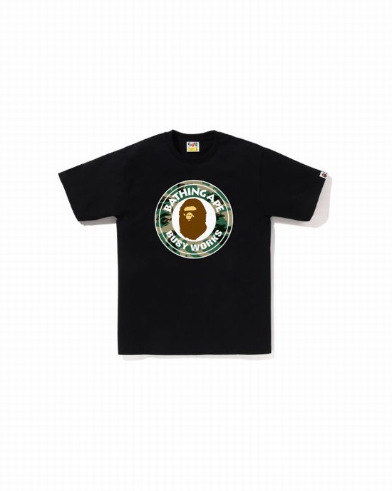 Tricouri Bape Woodland and Camo College Barbati Negrii | RFQOWD298
