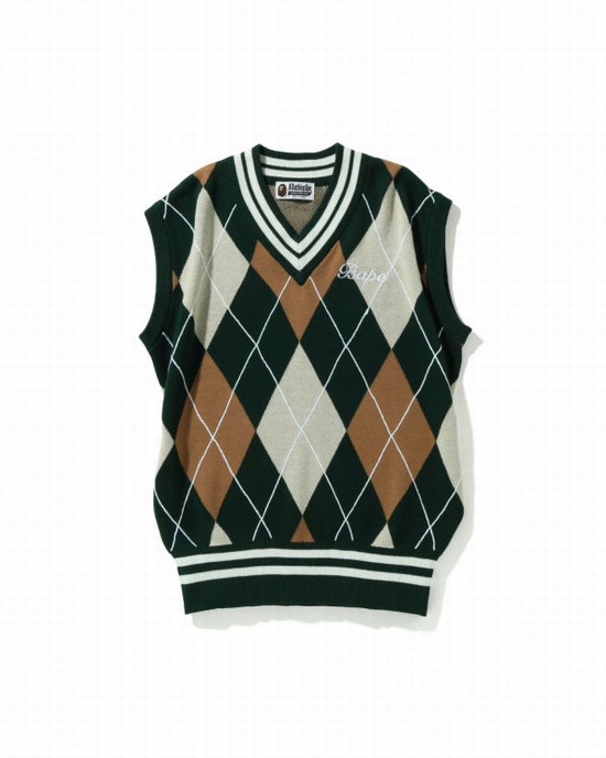 Vesta Bape Embroidery Argyle Dama Verzi | MVCXBL681